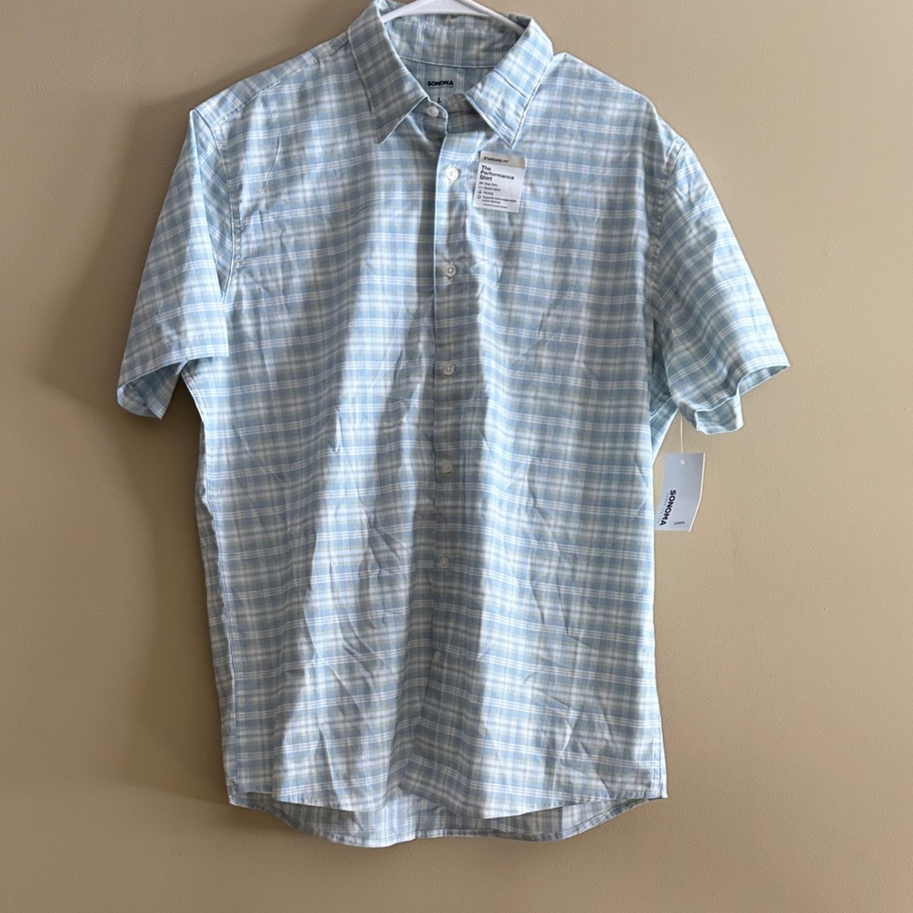 NWT Sonoma Men's Sky Blue Checkered Shirt